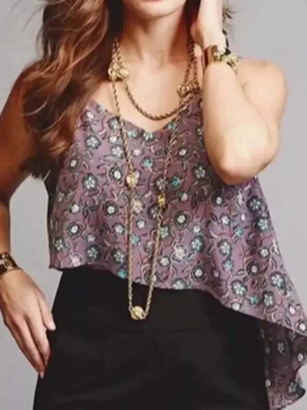 Cabi 3453 Scrollwork Cami Purple & Blue Floral Print Layering Tank size S NWT